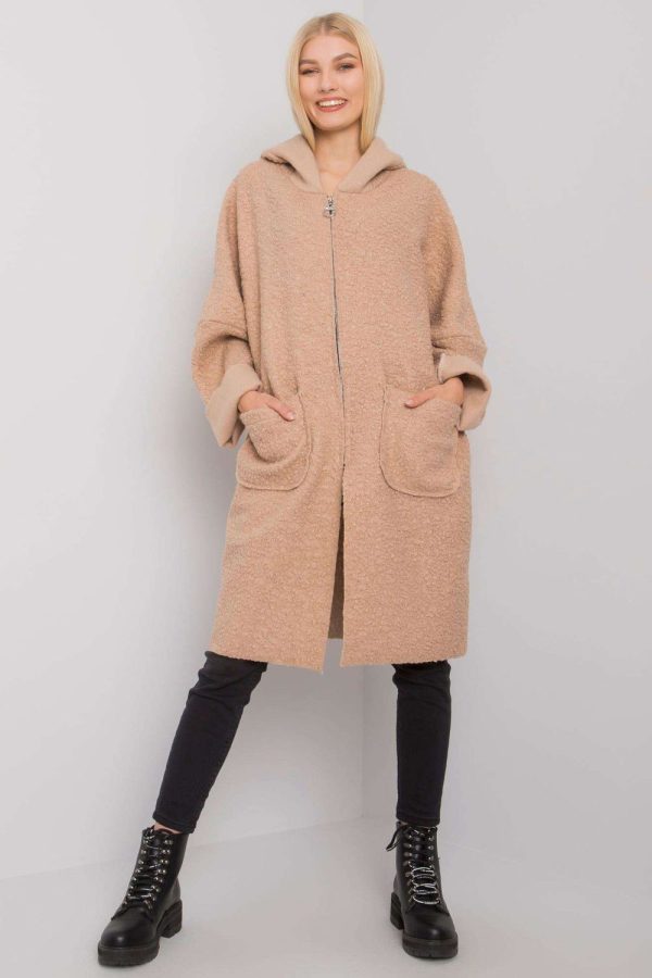 Beige Coat in Women`s Coats, Jackets with Polyester
