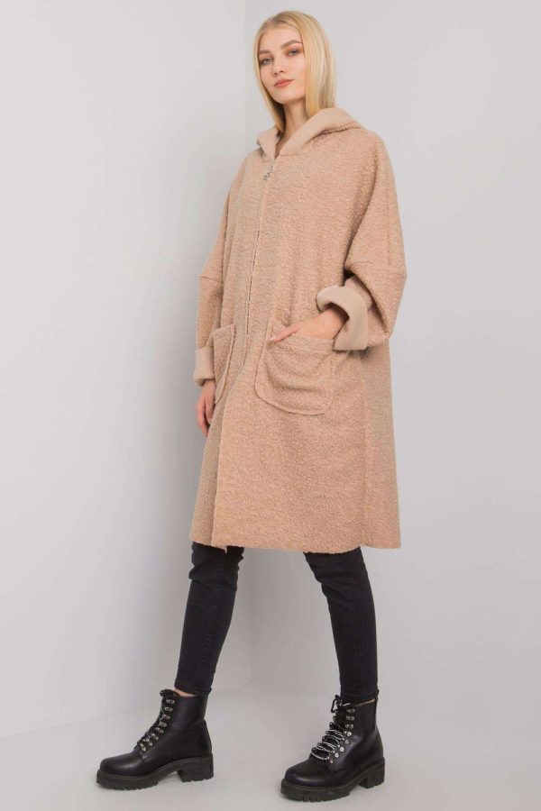 Beige Coat in Women`s Coats, Jackets with Polyester