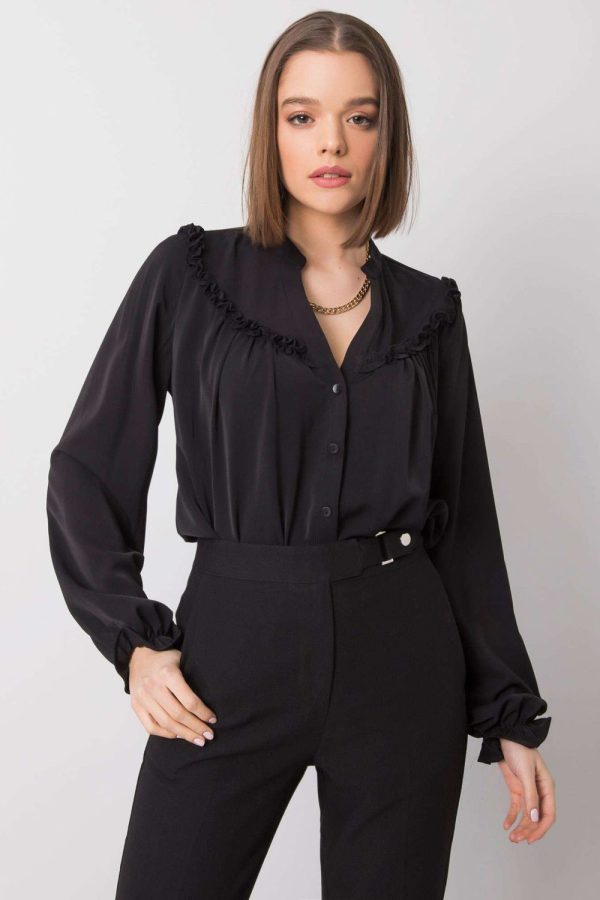 Black Long Sleeve Shirt in Shirts For Women with Polyester
