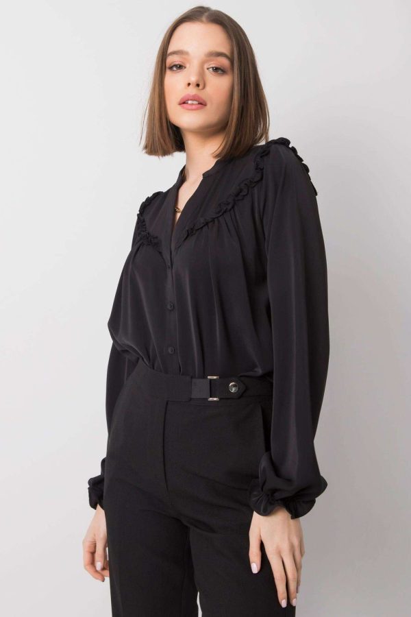 Black Long Sleeve Shirt in Shirts For Women with Polyester
