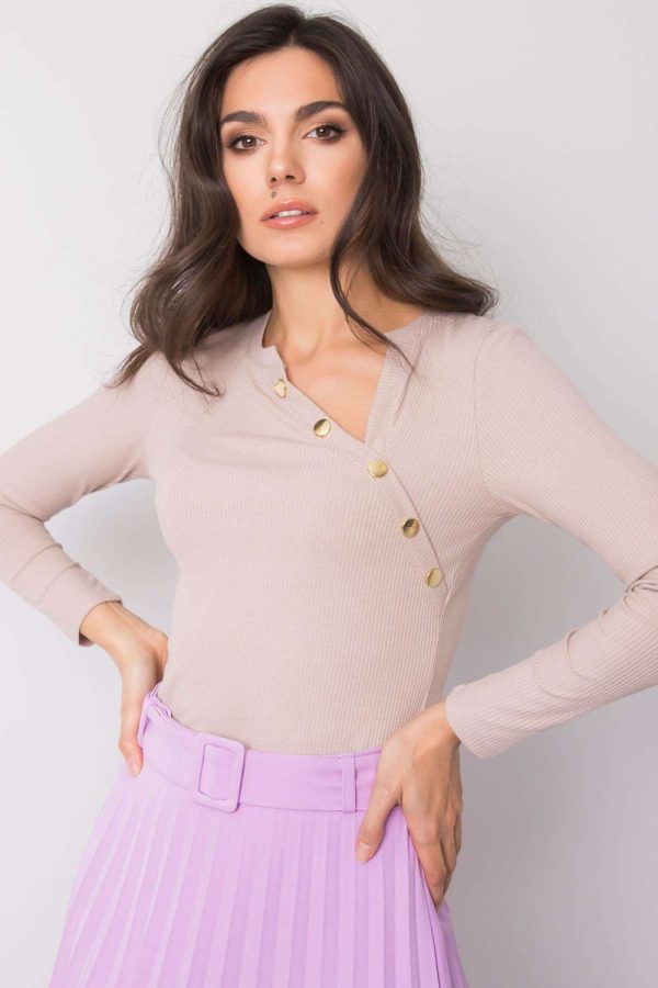Beige Blouse in Women`s Blouses, Tunics with Cotton and Spandex