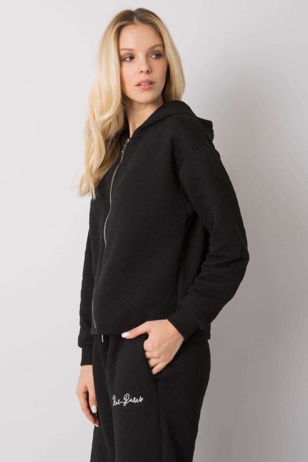 Black Sweatshirt in Cotton and Spandex .
