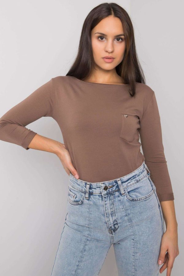 Brown Blouse in Women`s Blouses, Tunics with Cotton and Spandex