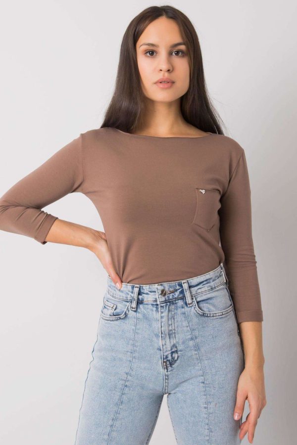Brown Blouse in Women`s Blouses, Tunics with Cotton and Spandex