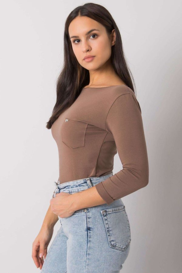 Brown Blouse in Women`s Blouses, Tunics with Cotton and Spandex