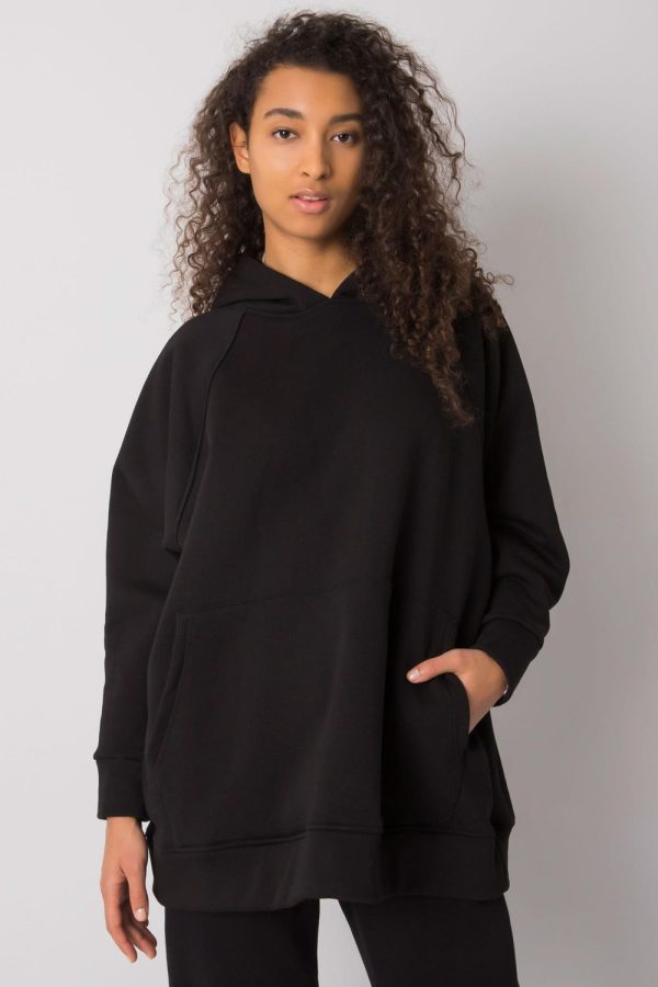 Black Sweatshirt in Cotton and Spandex .