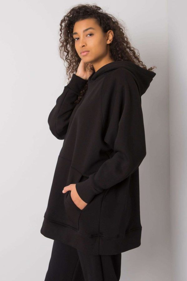 Black Sweatshirt in Cotton and Spandex .