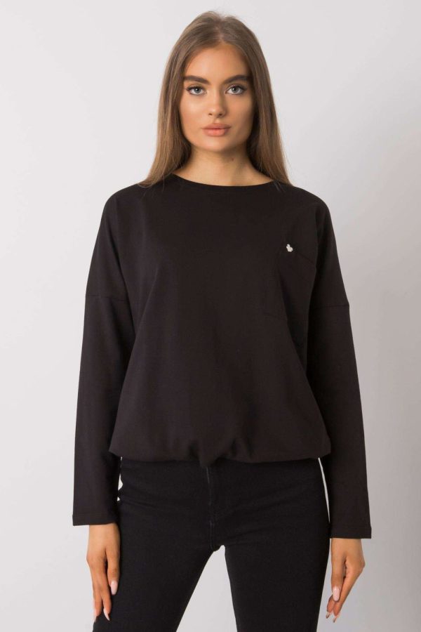 Black Blouse in Cotton and Spandex .