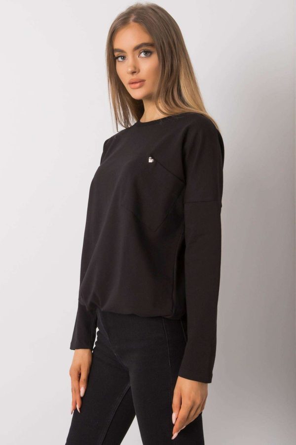Black Blouse in Cotton and Spandex .