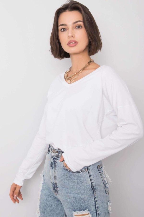 White Blouse in Cotton and Spandex ...