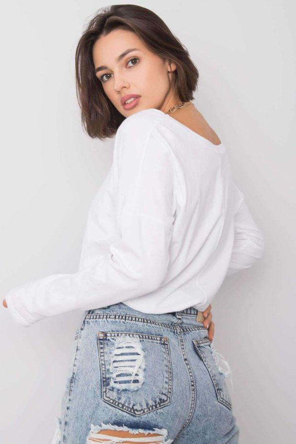 White Blouse in Cotton and Spandex ...