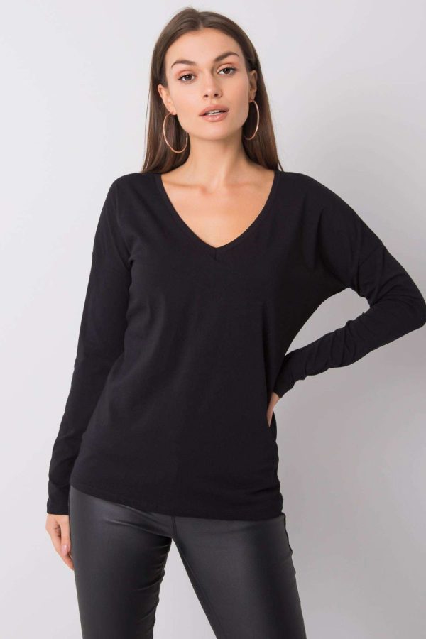 Black Blouse in Cotton and Spandex ...