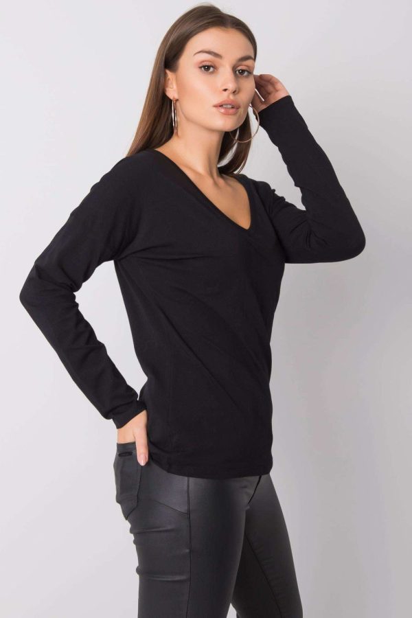 Black Blouse in Cotton and Spandex ...