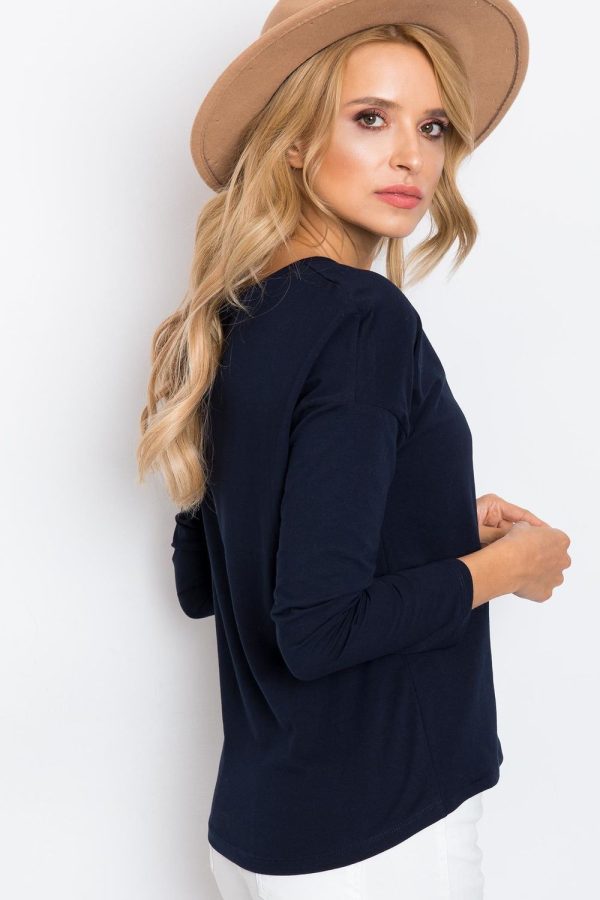 Navy Blue Blouse in Women`s Blouses, Tunics with Cotton and Spandex