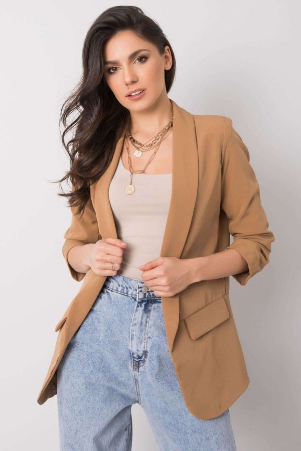 Brown Jacket in Jackets, Vests For Women with Spandex and Polyester