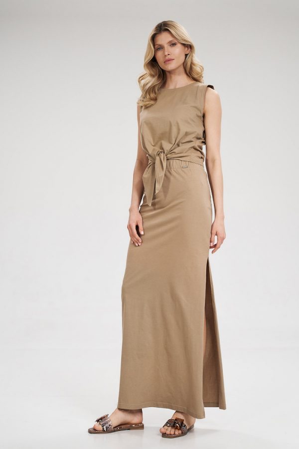 Beige Long Skirt in Skirts with Cotton