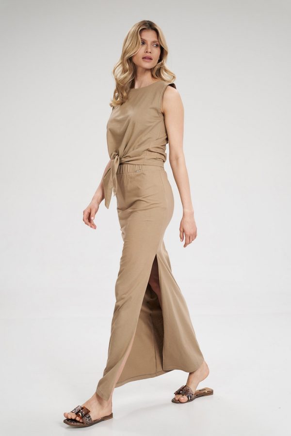 Beige Long Skirt in Skirts with Cotton