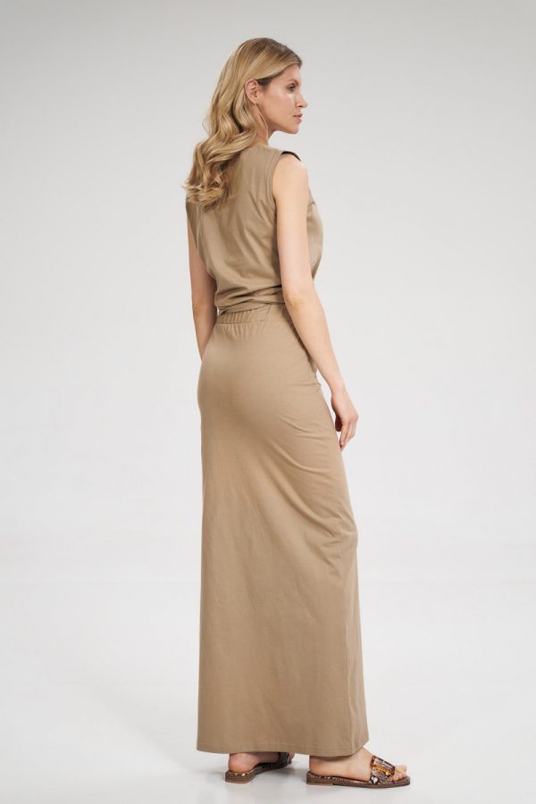 Beige Long Skirt in Skirts with Cotton