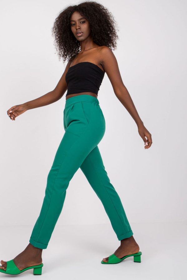 Green Women Trousers in Pants, Trousers, Shorts with Spandex and Polyester