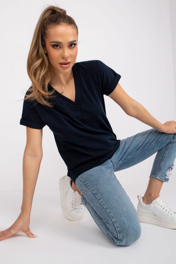 Navy Blue T-shirt in Women`s Tops, T-shirts, Singlets with Cotton and Spandex