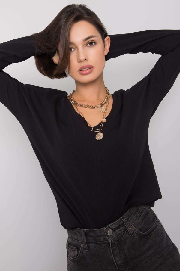 Black Blouse in Women`s Blouses, Tunics with Cotton and Spandex