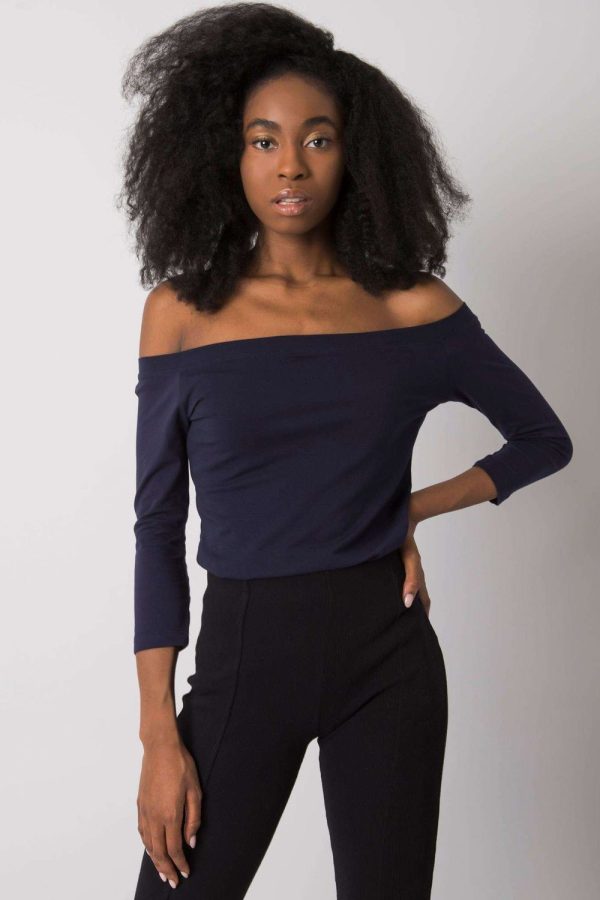 Navy Blue Blouse in Women`s Blouses, Tunics with Cotton and Spandex