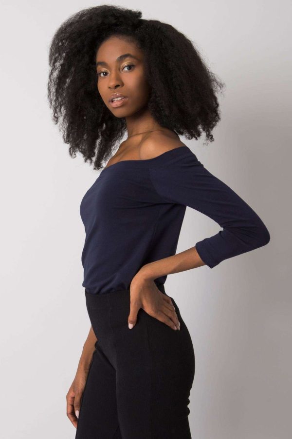 Navy Blue Blouse in Women`s Blouses, Tunics with Cotton and Spandex
