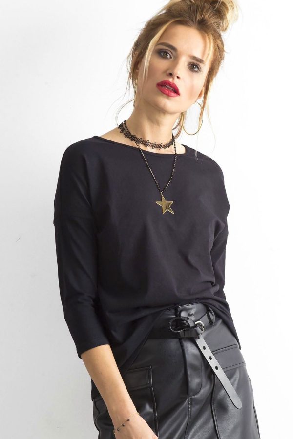 Black Blouse in Women`s Blouses, Tunics with Cotton and Spandex