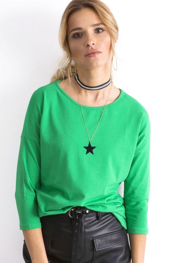 Green Blouse in Women`s Blouses, Tunics with Cotton and Spandex