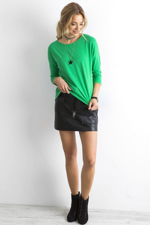 Green Blouse in Women`s Blouses, Tunics with Cotton and Spandex