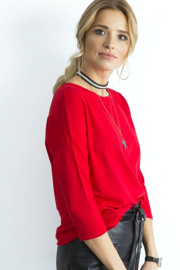 Red Blouse in Women`s Blouses, Tunics with Cotton and Spandex