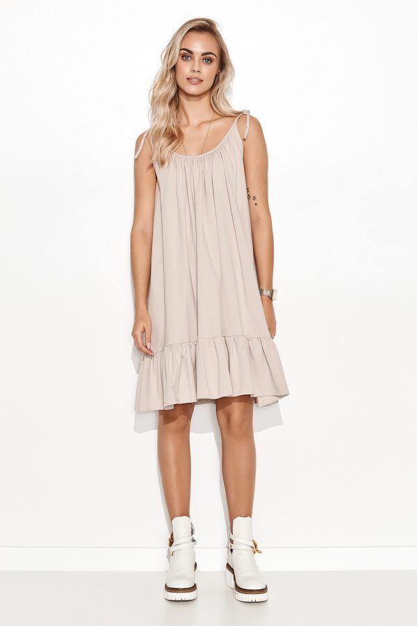 Beige Daydress in Day Dresses with Cotton and Spandex