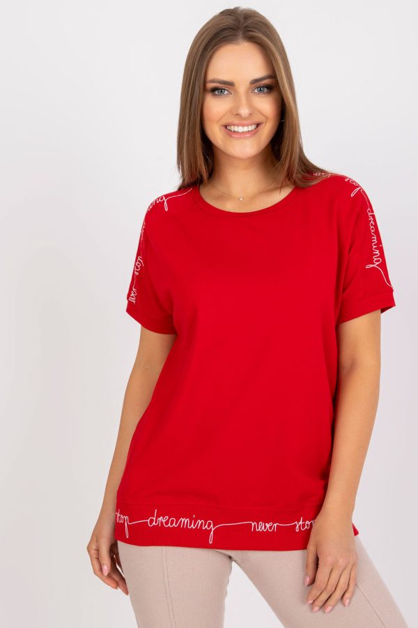 Red Blouse in Women`s Blouses, Tunics with Cotton and Spandex