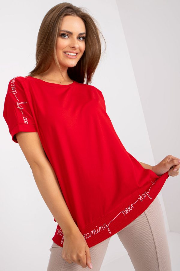 Red Blouse in Women`s Blouses, Tunics with Cotton and Spandex