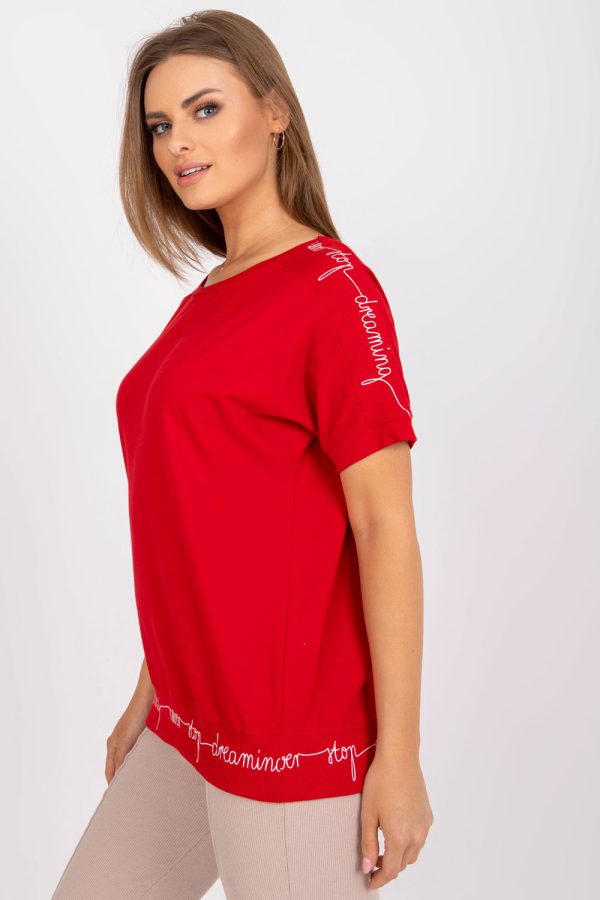 Red Blouse in Women`s Blouses, Tunics with Cotton and Spandex