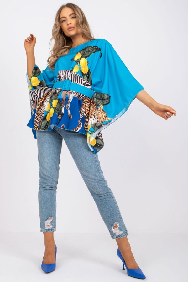 Blue Blouse in Women`s Blouses, Tunics with Spandex and Polyester
