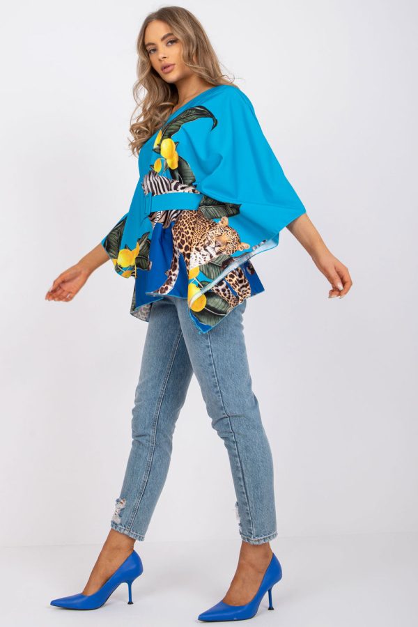 Blue Blouse in Women`s Blouses, Tunics with Spandex and Polyester
