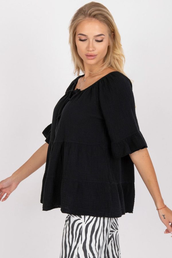 Black Blouse in Women`s Blouses, Tunics with Cotton