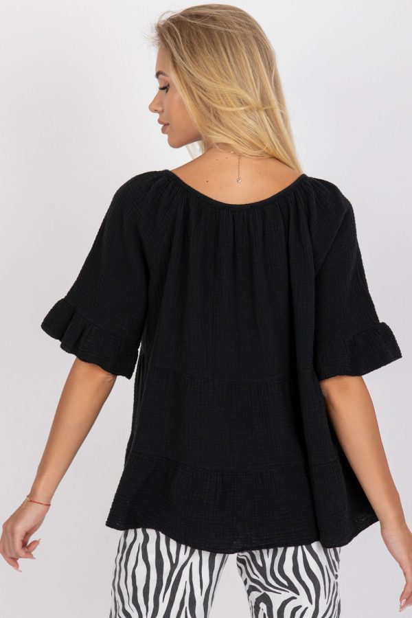Black Blouse in Women`s Blouses, Tunics with Cotton