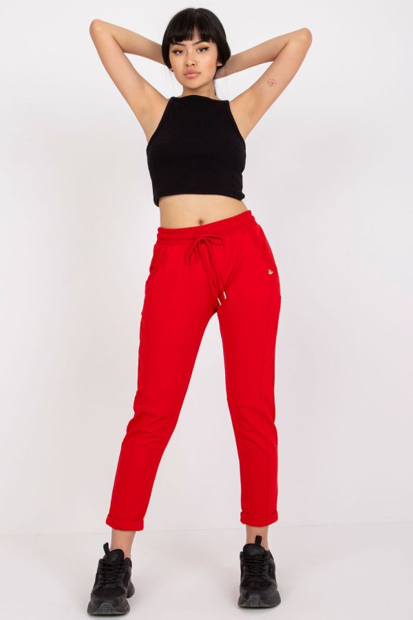Red Tracksuit Trousers in Women`s Tracksuit Bottoms, Sports Pants with Cotton and Spandex