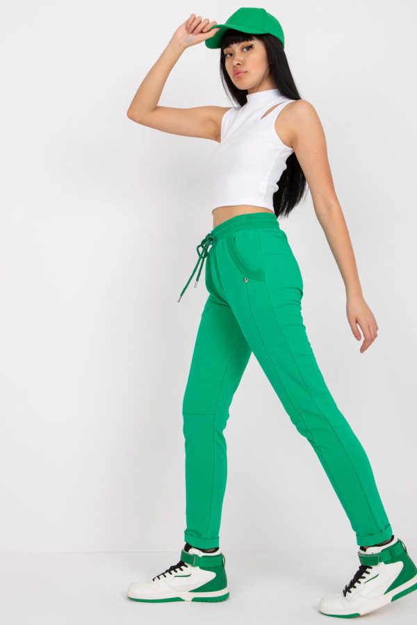 Green Tracksuit Trousers in Women`s Tracksuit Bottoms, Sports Pants with Cotton and Spandex