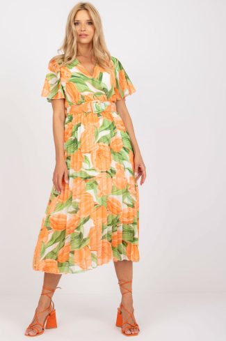 938393 Orange Daydress in Day Dresses with Spandex, Polyester and Viscose