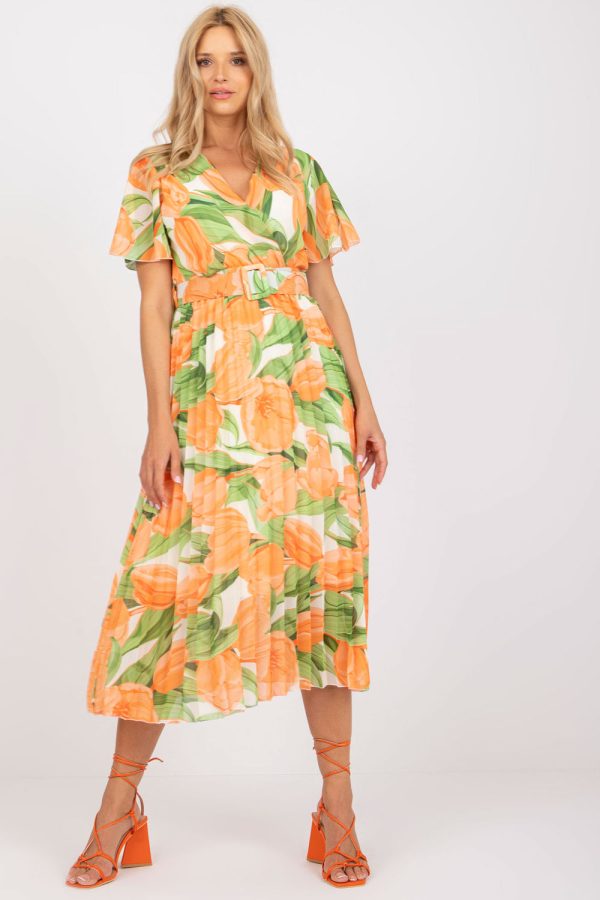 Orange Daydress in Day Dresses with Spandex, Polyester and Viscose