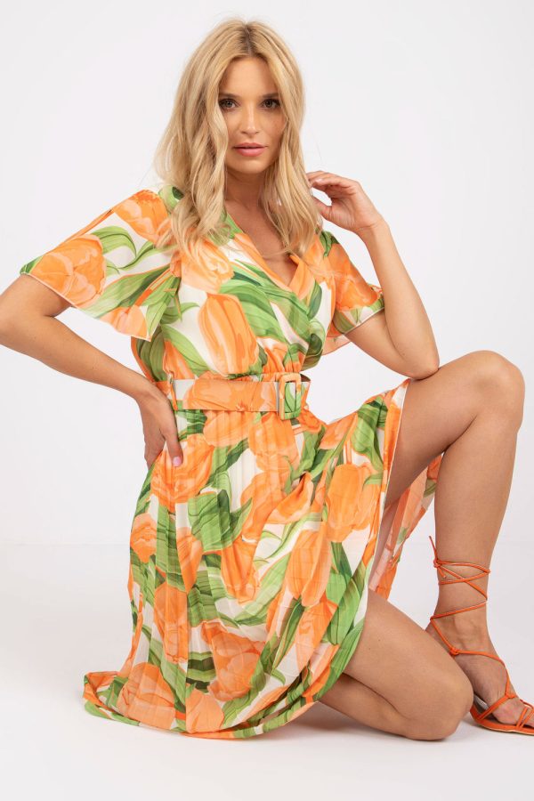 Orange Daydress in Day Dresses with Spandex, Polyester and Viscose