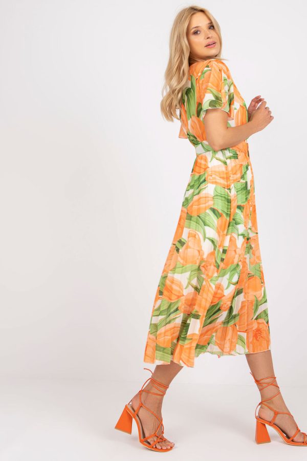 Orange Daydress in Day Dresses with Spandex, Polyester and Viscose