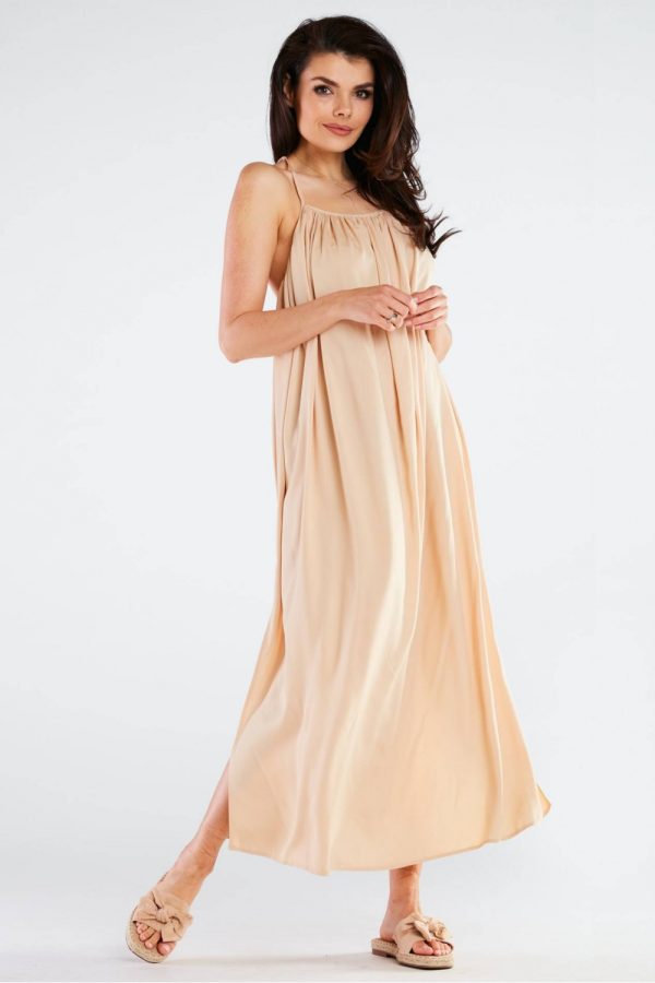 Beige Daydress in Day Dresses with Spandex and Viscose