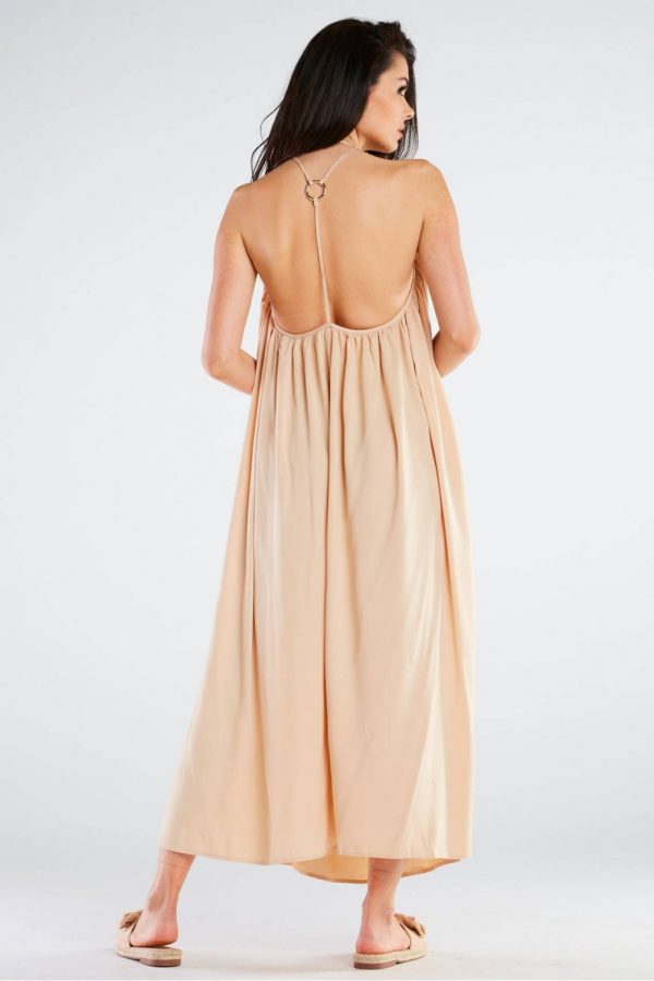 Beige Daydress in Day Dresses with Spandex and Viscose