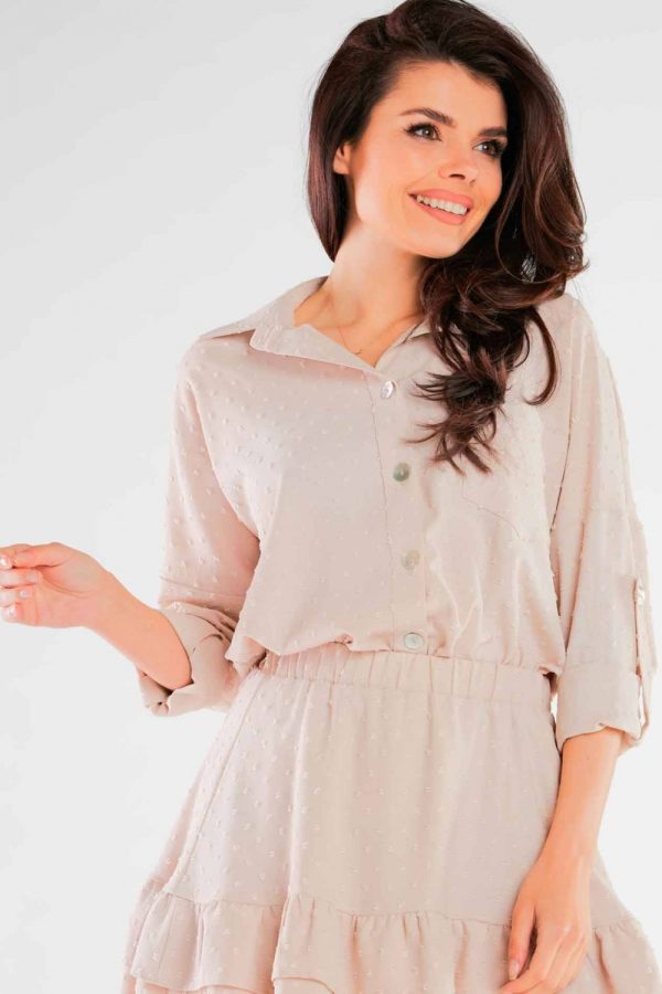 Beige Shirt in Shirts For Women with Spandex and Polyester