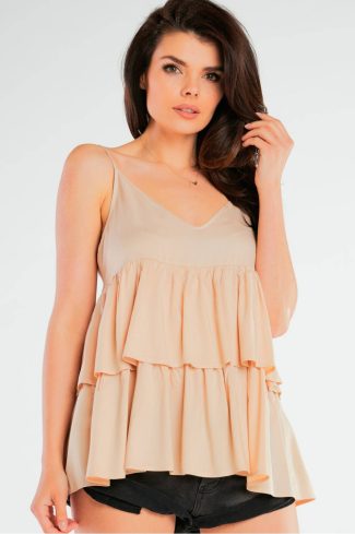 Beige Blouse in Women`s Blouses, Tunics with Spandex and Viscose