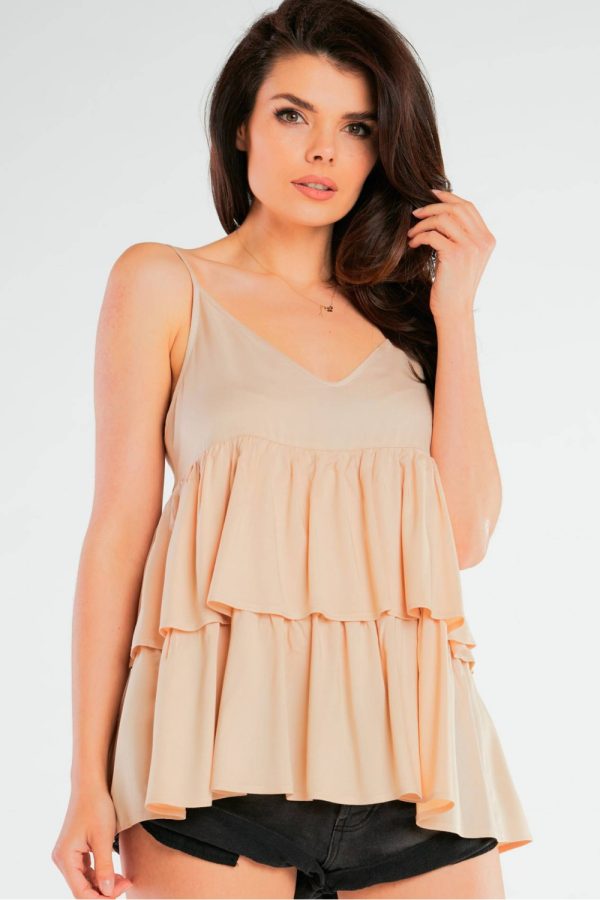 Beige Blouse in Women`s Blouses, Tunics with Spandex and Viscose